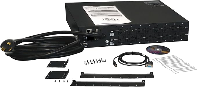 Tripp Lite Monitored PDU, 30A, 16 Outlets (5-15/20R), 120V, L5-30P, 10 ft. Cord, 2U Rack-Mount Power (PDUMNH30),Black