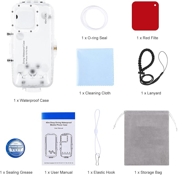 Waterproof Smartphone Case for iPhone 16 Pro Max Diving Case, Snorkeling Photography Cellphone Cover 130FT/40M Operated Underwater Photo Video Housing