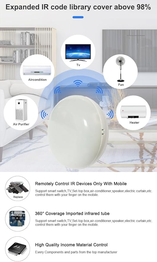 Tuya Smart WiFi IR Remote Control for TV DVD Air Conditioner AUD,All in One Infrared Universal Remote Controller,Compatible with Alexa Google Home (Temp. and Hum. IR)