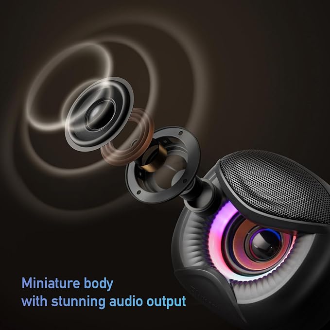 USB Computer Speakers for RGB Lighting, PC Speakers with a USB-C Interface are Suitable for Desktop Laptop Monitor, Owl Eye Design, Colorful Lights