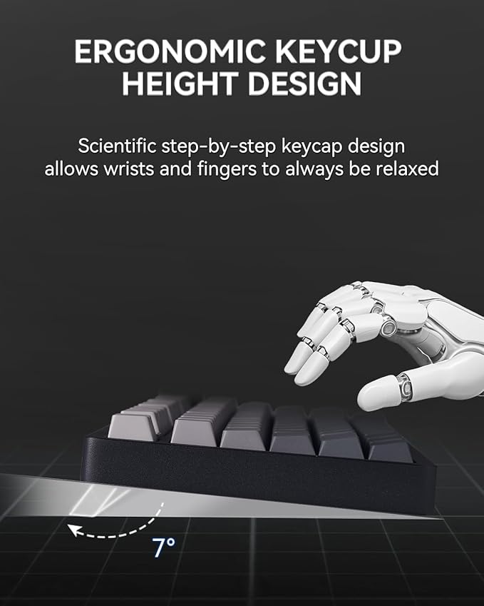 HI75C Pro Mechanical Keyboard, 75% Hot Swappable Gaming Keyboard with Five-Layer Knob, Bluetooth/2.4GHz/USB-C Wireless Keyboards for Windows/MAC/iOS/Android - Reaper Switch, Grey