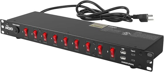 Tecmojo 9-Outlet Rack Mount Power Strip,1U Horizontal PDU Individual Switch 6ft Cord, with 2USB and 2 Type-C,for IT and Network Racks and Cabinets