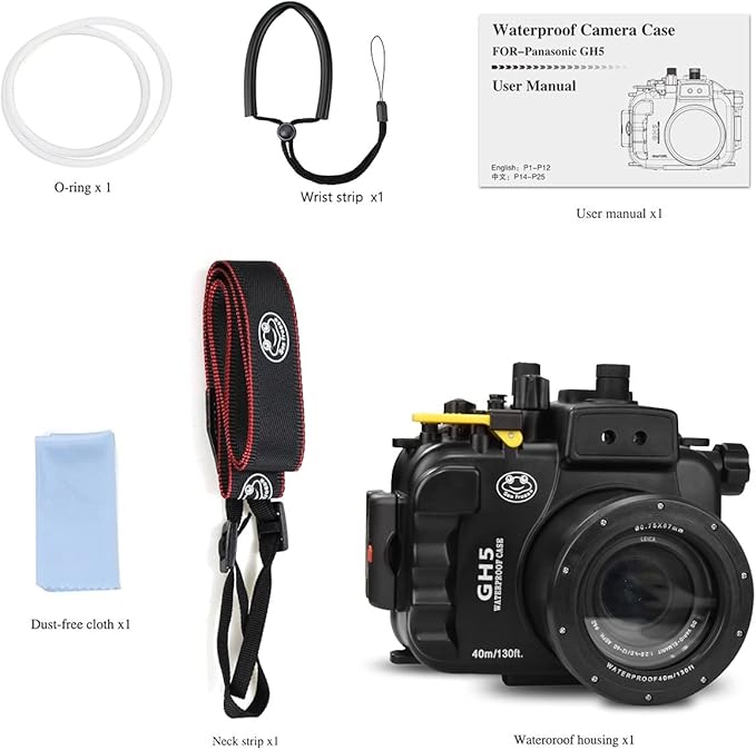 Sea frogs Underwater Camera Housing Compatible with Panasonic GH5 12-60mm IPX8 40m/130ft Maximum Diving Depth Waterproof Camera Case for Diving, Surfing, Rowing