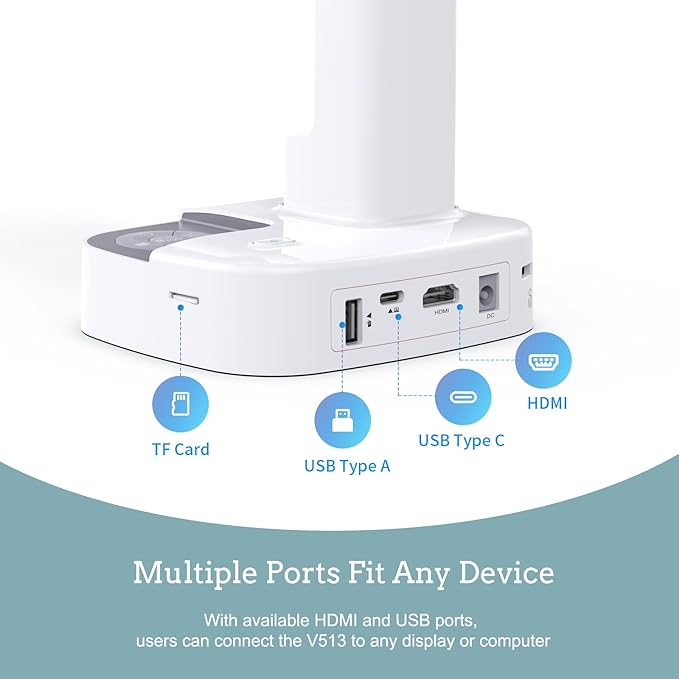 JOYUSING V513 HDMI/USB 13MP Dual Mode Document Camera for Teacher, Auto Focus, LED Light for Real-time Projection, Video Recording, Distance Learning, Works with and Without a Compute