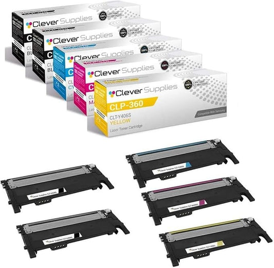 CS Replacement Toner Cartridge Compatible with Samsung CLP 360 CLT-K406S Black CLT-C406S Cyan CLT-Y406S Yellow CLT-M406S Magenta CLP-360 363 365W 366W 367W 368 3302 3303FW 3305FW 3306W 5 Color Set