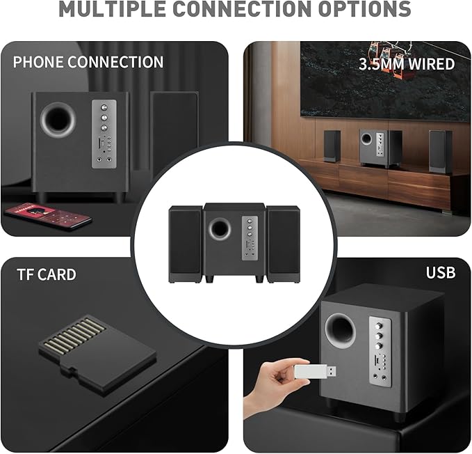 Desktop Computer Speakers with 5.5'' Subwoofer, 2.1 Multimedia Speaker System for Playing Movies, Games, and Music, RCA/BT/Optical Audio Inputs Support Connection to TV and PC