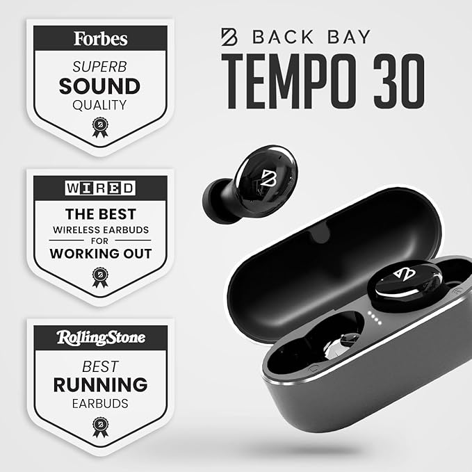 Tempo 30 Wireless Earbuds for Small Ears - Award-Winning Sound, Sweatproof Bluetooth Earbuds, Comfortable Ear Buds for Women, Black Earphones Small Ear Canals, Long Battery Headphones