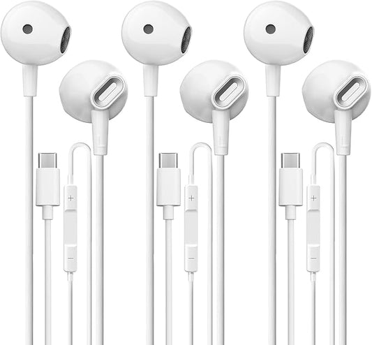 USB C Headphones 3 Pack, Type C Earbuds HiFi Stereo, Type C Earphones with Microphone Volume Control Compatible with Samsung, Google, iPhone 17 16 Pro iPad Pro, Android Phones, for Most USB C Devices