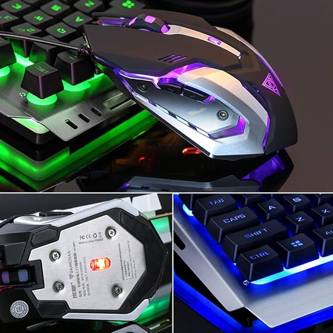 Wired Gaming Keyboard and Mouse Combo,RGB Raibow Lighted LED Backlit & Metallic Frame,Color Changing,Adjustable Breath Backlight,Full Size 104 Keys,for Xbox PS4 Xbox One Desktop Gamer