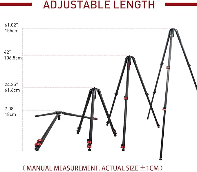 IFOOTAGE 61''/155cm Camera Tripod Heavy Duty,Travel Lightweight Carbon Fiber,Quick Adajustment Bowl Hand,Max Load 19.84 LB/9KG TC7