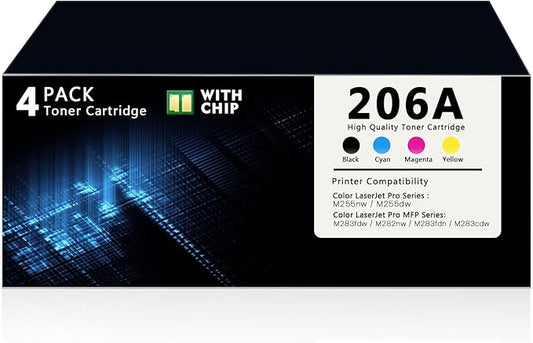 206A Toner Cartridge 4 Pack with Chip Compatible with HP 206A 206X W2110A W2111A W2112A W2113A Replacement for HP Color Laser Jet Pro MFP M283fdw M255dw M283cdw M255nw M282nw Printer (BK/C/M/Y)