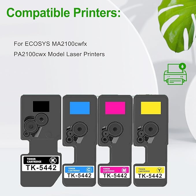 TK-5442 TK5442 Toner Cartridge Compatible TK-5442K TK-5442C TK-5442M TK-5442Y Replacement for Kyocera ECOSYS MA2100cwfx and PA2100cwx Model Laser Printer(4Packs BCMY )