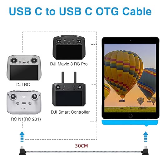 1FT+ 0.5FT(2 pack) USB C to USB C Remote Controller Cable for IPhone 17/16/16e/15 Pro Max, DJI Mavic 3/4 Pro/Air 2/2S, Mini 2/3/4/5 Pro,RC-N1,RC Pro to Tablet Cable 90 Degree Data OTG Cord Accessories