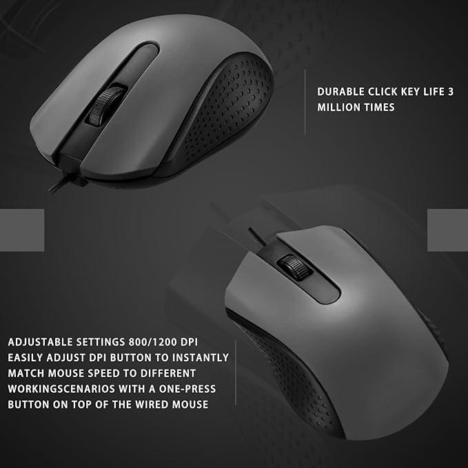 Bonuci 30 Pcs USB Wired Mouse Computer 3 Button Mice Bulk Corded USB Mouse for PC Desktop Laptop Computer Office School Home Classroom Supplies (Gray)
