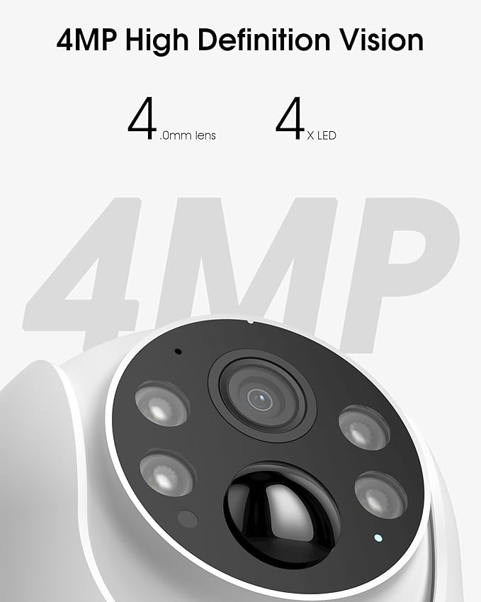 Solar Security Cameras Wireless Outdoor, 4MP 360° View Battery Powered Outdoor Camera, Night Vision with Spotlight, 2-Way Audio, PIR Motion Sensor, 2.4G/5G Dual Band WiFi (2 Pack)