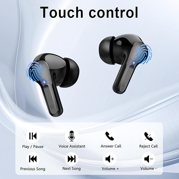 Wireless Earbuds, Bluetooth Headphones 5.4 HiFi Stereo, Ear Buds with 4 ENC Noise Cancelling Mics, 48H Bluetooth Earbuds with Dual LED Display, IP7 Waterproof in Ear Earphones for Android iOS, Black