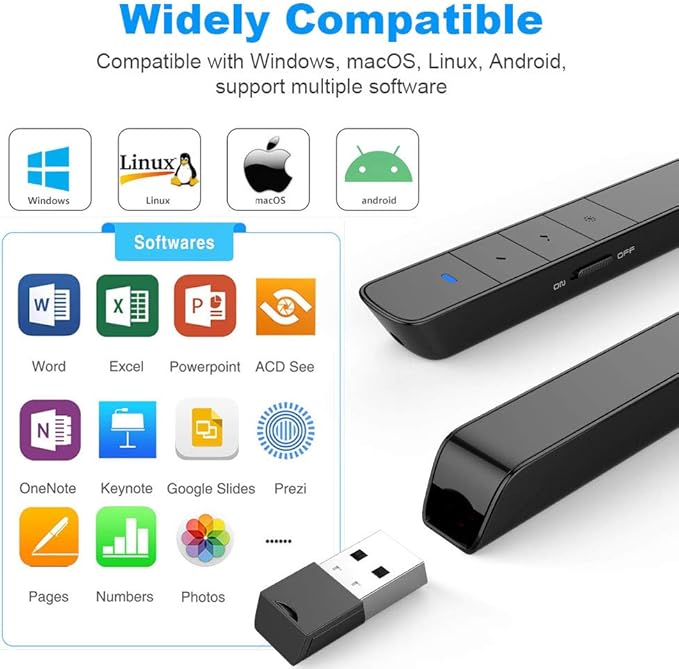Norwii N75 Rechargeable Presentation Clicker with Green Light Pointer for presentations, PowerPoint Clicker for Presentation Remote, Long Range Wireless Presenter (Green Light)