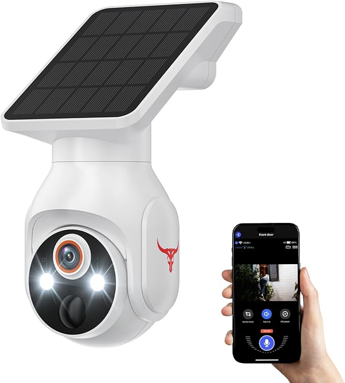 1080p WiFi Outdoor Security Camera with Solar Panel, Battery Powered, AI Motion Detection, Night Vision, Two Way Talk, IP65, Cloud Storage, Human Detection, 2.4GHz Only, Pan Tilt
