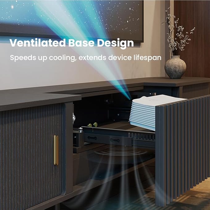 126" Ultra Short Throw Projector Cabinet with Featuring Drawer, Mid-Century Modern Electric TV Stand for Entertainment Center, with Linkage Memory Function and Ample Storage Space, Black