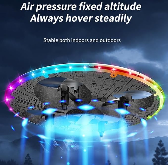 Round Foam RC UFO Drone with Camera, Multi-Color LED Lights (Color Switching), 360° Flips, Speed Adjustment, Remote Control Plane Helicopter, One-Key Takeoff/Landing, Beginner-Friendly FPV Quadcopter Airplane (Silvery)