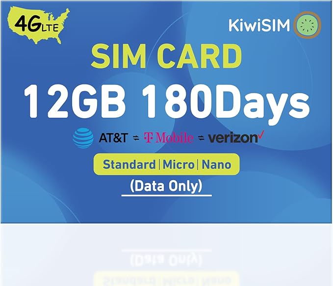 USA Data SIM Card 12GB 180 Days, 4G LET SIM Card Support for AT&T, T-Mobile and Verizon, Nano Card for Unlocked Cellular Security Cameras/Router/Hotspot WiFi/Trail Camera (Activate Needed)