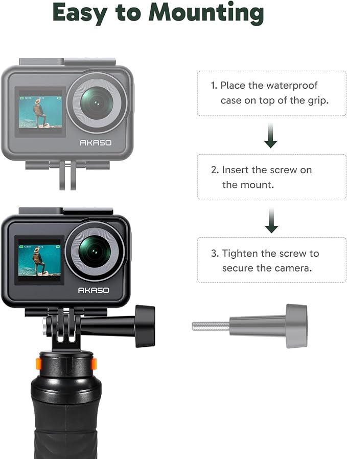 AKASO Waterproof Floating Hand Grip Action Camera Accessories for Gopro Hero 13/12/11/10/ 9/Max/DJI Osmo Action EK7000/Brave 4/Brave 7 LE/Brave 7 Action Camera Handle Mountfor Water Sports