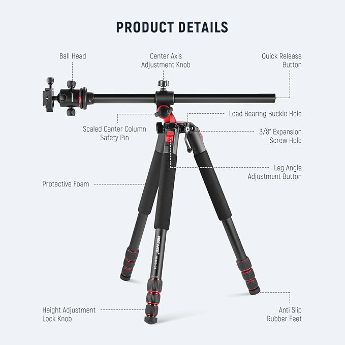 NEEWER 79 inch Camera Tripod Monopod with Center Column and Ball Head Aluminum, Arca Type QR Plate, Bag, Horizontal Tripod Overhead Camera Mount for DSLR Camera, Video Camcorder, Max Load: 33lb