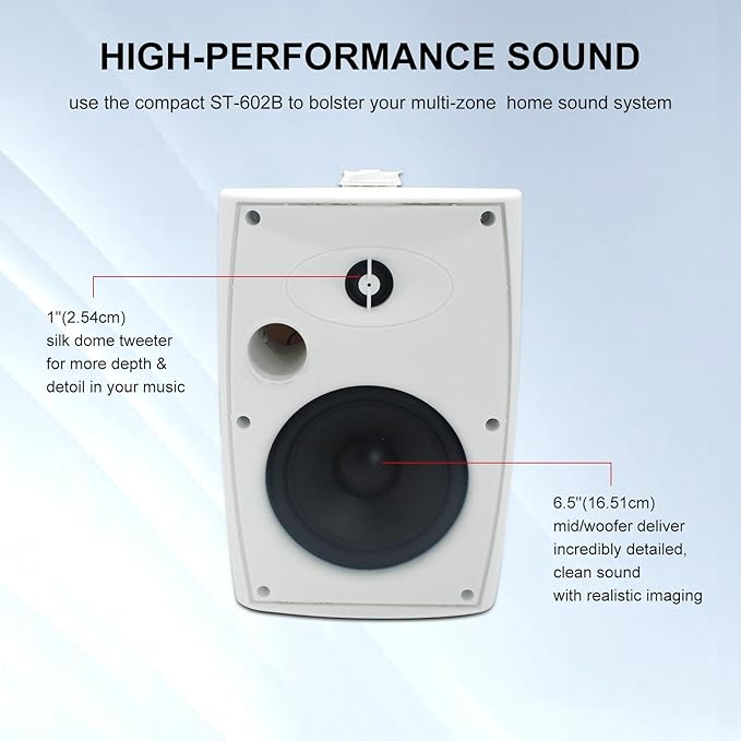 6.5 Inch 400W Outdoor Speakers Wired Waterproof Passive with Powerful Bass, Wall Mount Speakers for Patio Garden Poolside Home(Pair,White)