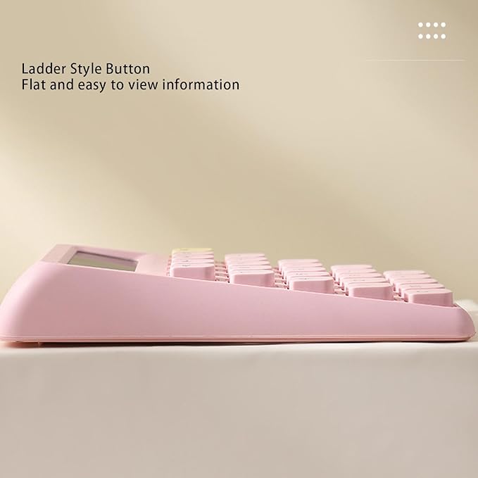 Pssopp Desktop Solar Calculator, Large 12-Digit Display Energy Efficient Tactile Press Keys Portable Standard Math Tool for Home Office Accounting (Pink)