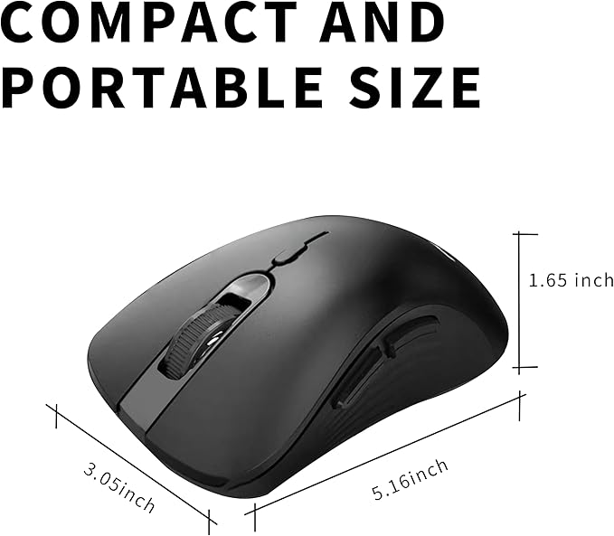 Wireless Mouse, 2.4G Ergonomic Optical Mouse, Computer Mouse for Laptop, PC, Computer, Chromebook, Notebook, 6 Buttons, 3200 DPI, 3 Adjustment Levels（Black）