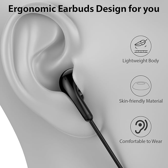 USB C Earbuds, USB Type-C Headphones for iPad 10th Generation iPhone 17 Pro 16 15 Plus iPad 11th Gen A16 Air 6 Wired Earphones with Microphone Volume Control Noise Isolating HiFi Stereo Headset Black