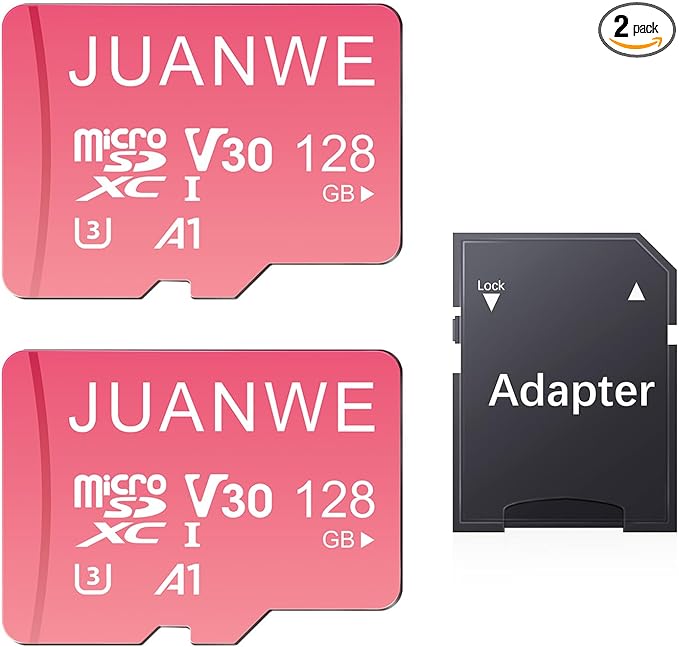 JUANWE 128GB Micro SD Card 2 Pack 128GB TF Card with Adapter, microSDXC Memory Card for Camera, Drone, U3, A1, V30, 4K UHD, UHS-I, SD Card
