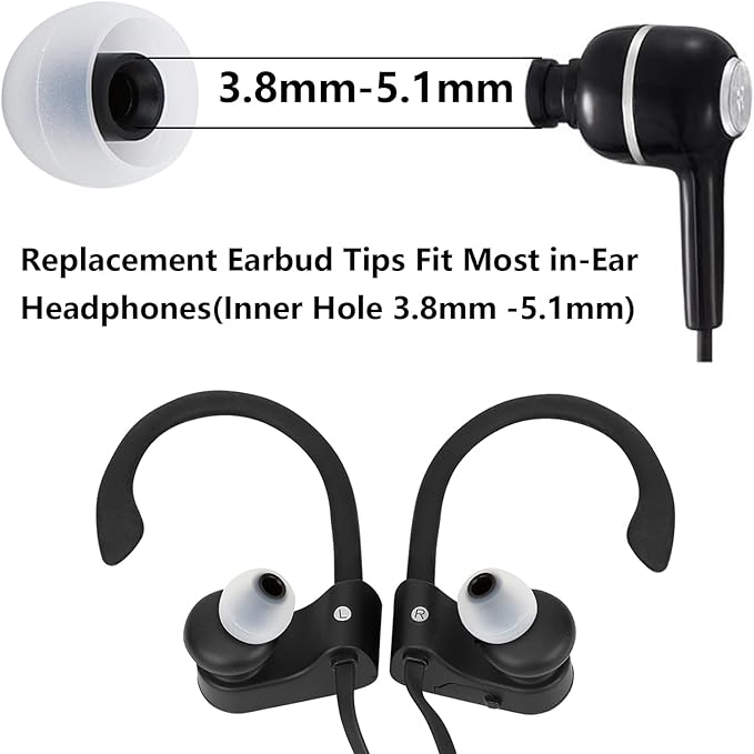 Silicone Replacement Earbud Tips Earbud Covers Fit for in-Ear Headphones (Inner Hole 3.8mm -5.1mm) Earbud Replacement Tips Earbud Rubber Tips 9 Pairs S/M/L, transparent/Black