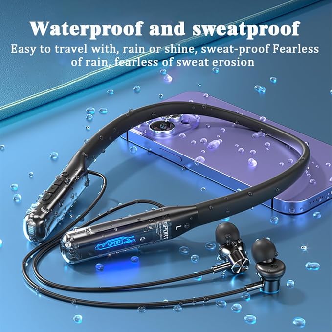 Sports Bluetooth Headset 80H of Ultra-Long Battery Life Neckband Headphones ENC Physical Noise Reduction LED Power Display Bluetooth 5.3 HiFi Stereo Business Call Headset