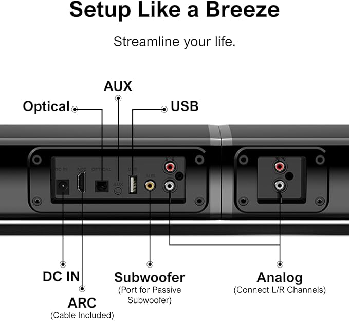 ULTIMEA 4.1ch Sound Bar for Smart TV with Subwoofer, Peak Power 200W, 2-in-1 Detachable Bluetooth 5.3 Soundbar, Bass Adjustable, 3 EQ Modes TV Sound Bar, ARC/Optical/Aux, Apollo S50 Detachable Series