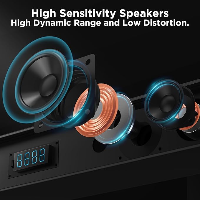 Hiwill 2.2ch Dolby Soundbar for Smart TV, 200W Peak Power, 6 Drivers - 2 SUBWOOFER/ 2 Tweeter Build-in, Deep Bass/Clear Voice, 3D Surround Speakers w/HDMI ARC/Opt/BT 5.3, TV/PC Sound Bar-35.4" Long