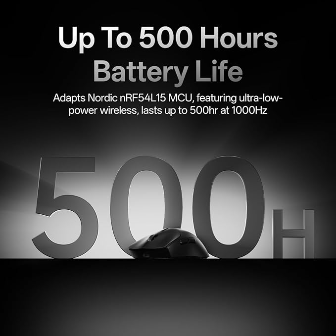 Rapoo VT7 Wireless Gaming Mouse, True 8K Wireless Polling Rate, 53g Lightweight, Up to 500 Hr Battery, Nordic nRF54L15 MCU, 100-Million Mechanical Switch, 10 Programmable Buttons, Black