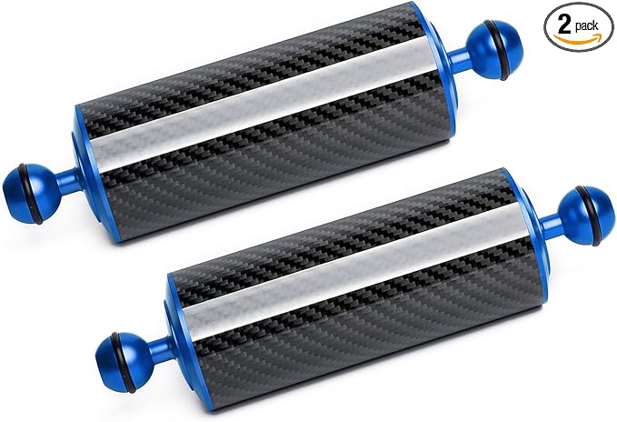 Blue 8" Carbon Fiber Underwater Float Arm (2-Pack) - Ultralight Dual 1" Ball Buoyancy System for Diving Tray Video Lights & Strobes