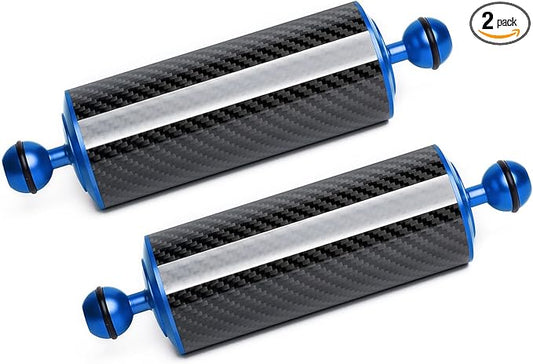 Blue 8" Carbon Fiber Underwater Float Arm (2-Pack) - Ultralight Dual 1" Ball Buoyancy System for Diving Tray Video Lights & Strobes