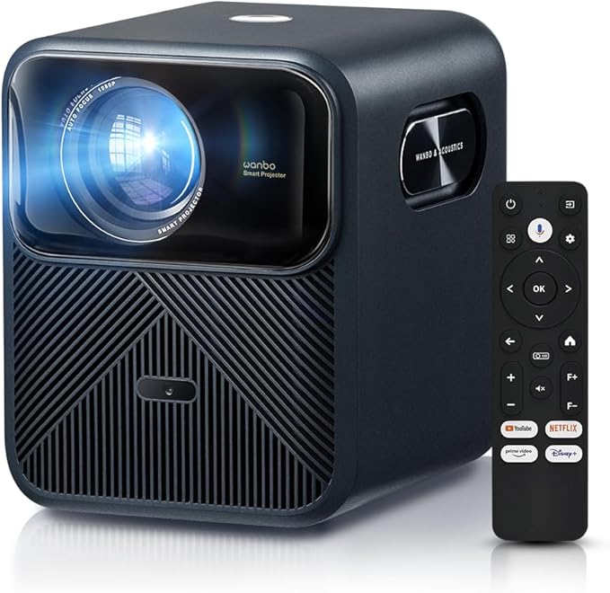 [Google TV/ 1200 ANSI/ HDR 10] Wanbo Mozart 1 Pro 4K Smart Projector with WiFi and Bluetooth. Outdoor & Home Movie Proyector, 20W Speakers, 1080P Auto Focus & Keystone, (2025)