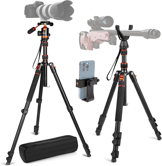 2 in1 Tripod for Camera & Hunting Tripods, 68" Camera Tripods & Monopods with Removable Handle, Aluminum Rifle Tripod & Shooting Stand, Heavy Duty Tripods for DSLR,Canon,Nikon,Sony, Extra Carry Bag