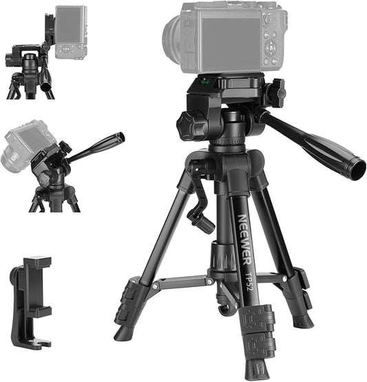 NEEWER Entry Level Version Mini Desk Phone Tripod Compatible with iPhone for Video Recording, Small Compact Table Top DSLR Camera Camcorder Webcam Stand, 3 Way Pan Tilt Head & Cell Phone Holder, TP52