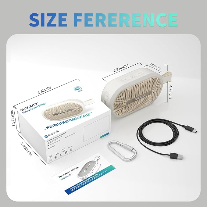 SOWO Wireless Portable Small Speaker, Ultra Magnetic Bluetooth Speaker for Golf Cart, Coverless IP67 Waterproof, 24 H Playtime, Pro Sound, Clip Hanging Design for Outdoor, Indoor - White