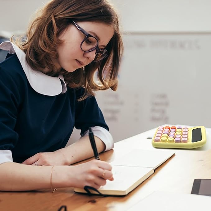 Standard Calculator - Colorful Yellow with 12 Digit Display and Big Buttons, Cute Office and School Accessory
