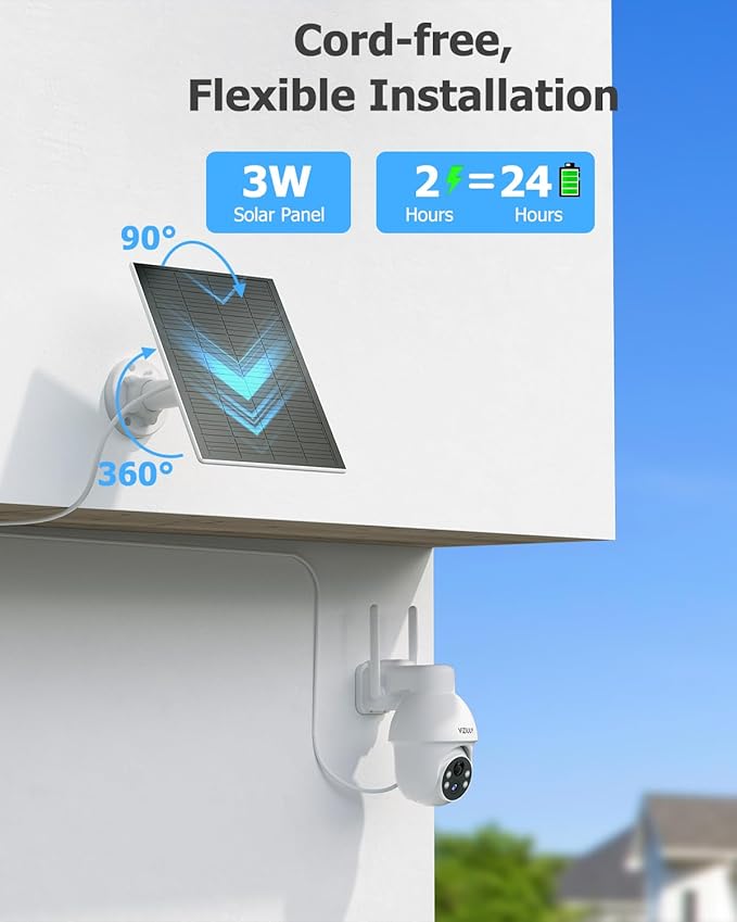 5MP Solar Security Camera Outdoor, Wireless Battery Powered Security Camera with 360°View, Pan and Tilt, Color Night Vision with Floodlight,PIR Human Detection,Compatible with Alexa