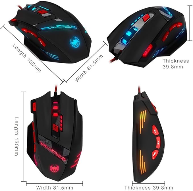 zelotes RGB Optical Gaming Mouse with Rapid Fire Button,9200 DPI (6-Level Adjustable), 8 Programmable Buttons,Adjustable Weights,USB Wired Ergonomic Mouse for Office/Gaming/Laptop/PC (Black)