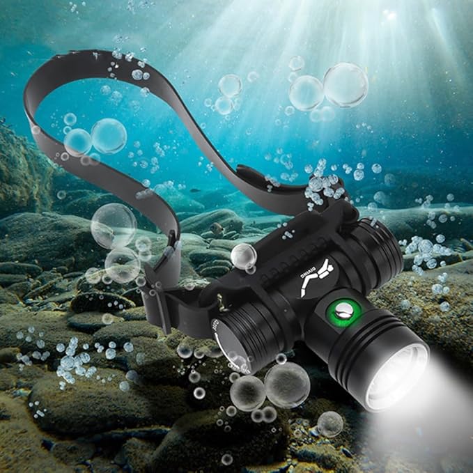 WINDFIRE Scuba Diving Headlamp, Rechargeable Dive Light, IPX8 Waterproof Underwater Headlight with 3 Modes & Power Indicator, High Lumen, Long Runtime, Diving Torch for Snorkeling, Cave Exploration