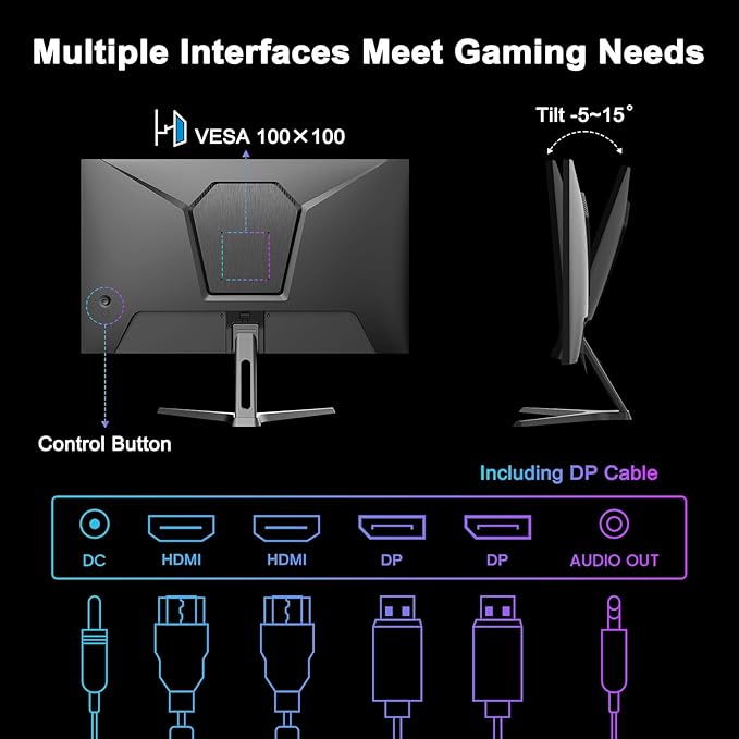 SANSUI 27 Inch WQHD 2560 x 1440 IPS Gaming Monitor, 180Hz 1ms Computer Monitor, DP 1.2 x2 | HDMI 2.0 x2 | VESA Mount, 120% sRGB HDR Eye Care Metal Stand (DP Cable Included)