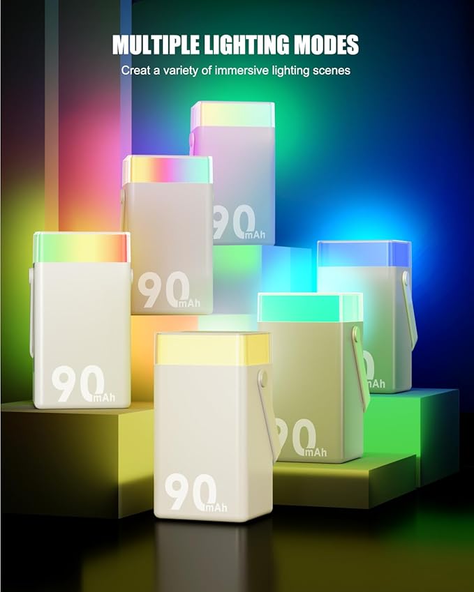 Power Bank 90000mAh Battery Pack High Capacity 35W PD Fast Charging, 6 Ports & Built-in Cables, RGB Mood Light(12 Modes) &LED Camping Flashlight for Indoor/Outdoor Camping Home Travel Emergency-white