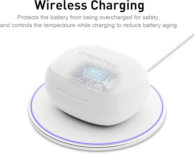 xtremtec Bluetooth Noise Cancelling Wireless Earbuds for iPhone/Android, in-Ear Sweatproof Stereo Bass Headphones, Immersive Sound Bluetooth 5.2 Earphones with Microphones,En-able Computer (White)